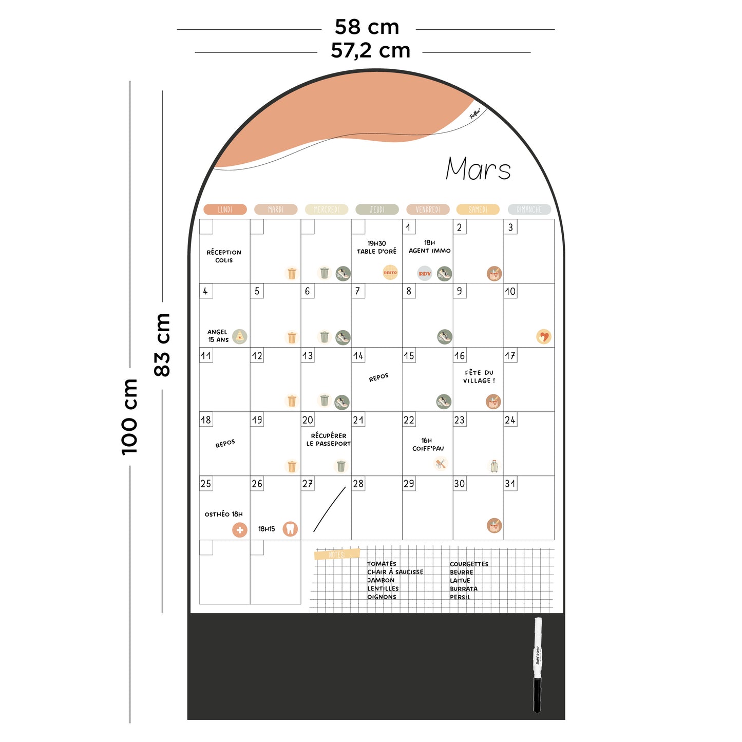 Calendario de pared magnético mensual Arch - La familia